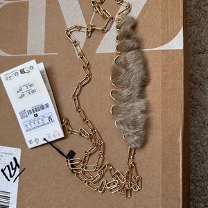 Zara Gold Chain Belt with Fur Detail